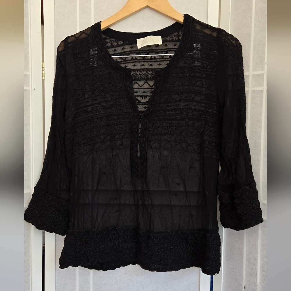 Love Sam Black Shiffon Silk Embroidered Blouse
